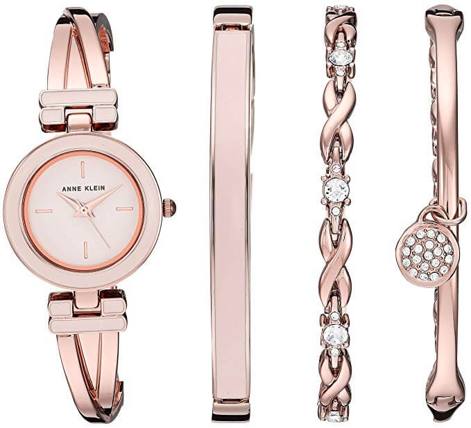 Anne Klein Women's Bangle Watch and Swarovski Crystal Accented Bracelet Set