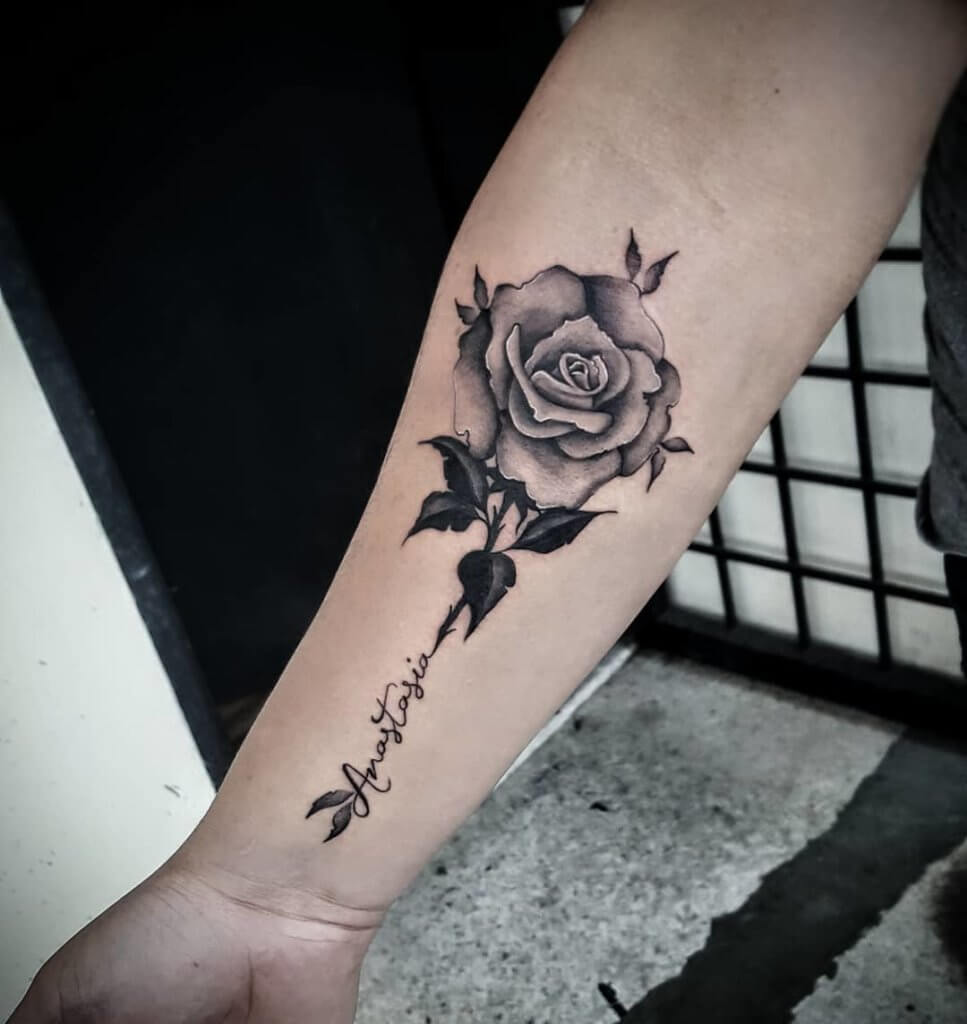 The idea of this rose tattoo looks very simple but very beautiful and very personal.