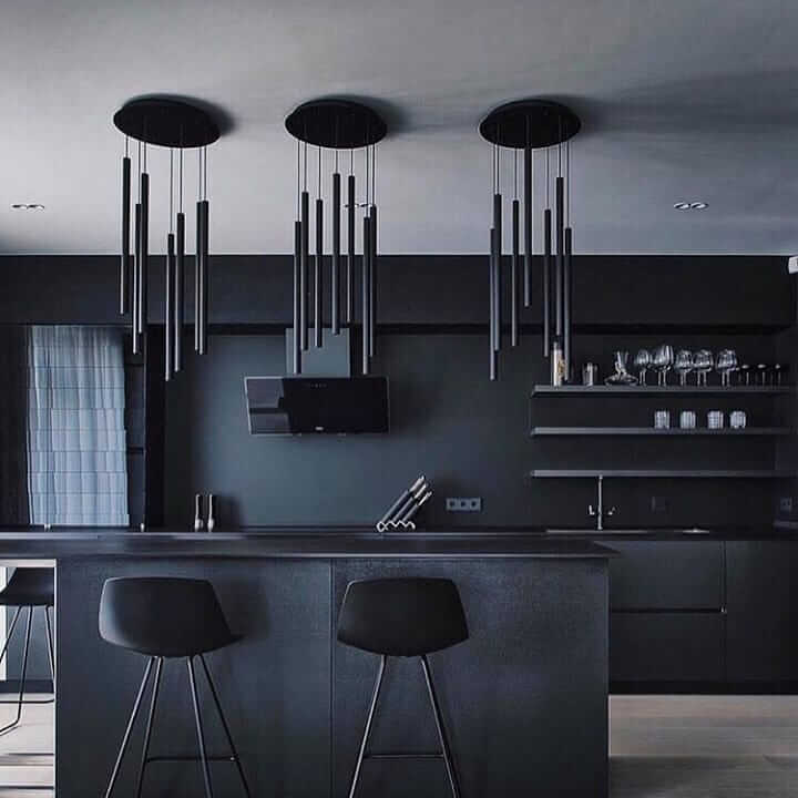33+  Dark Homes, black interior design decoration with light as the axis.